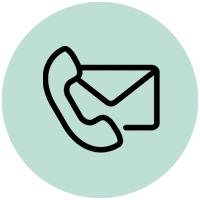 Telephone receiver and envelope icon indicating contact by phone or email.